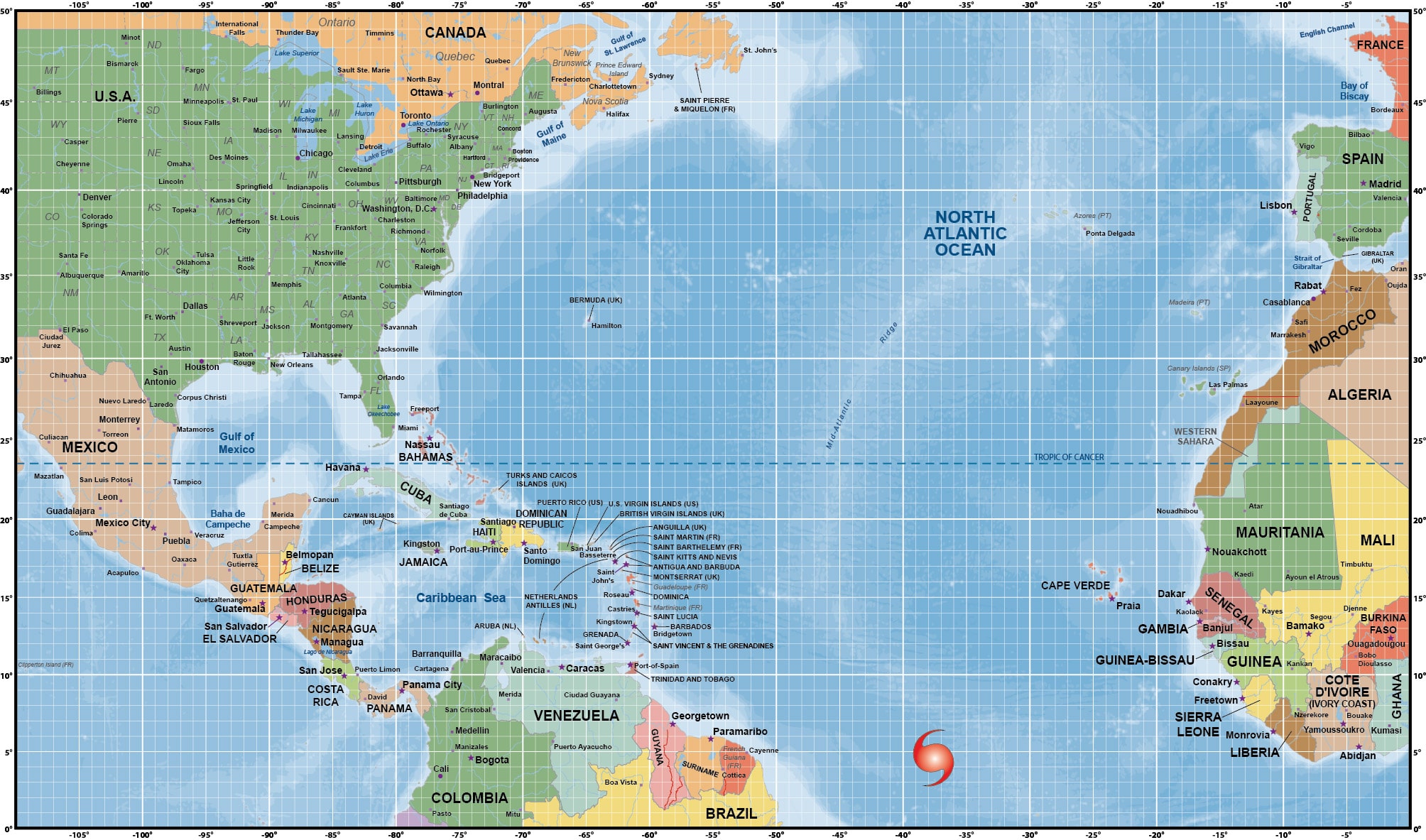 Atlantic Ocean Hurricane Map 