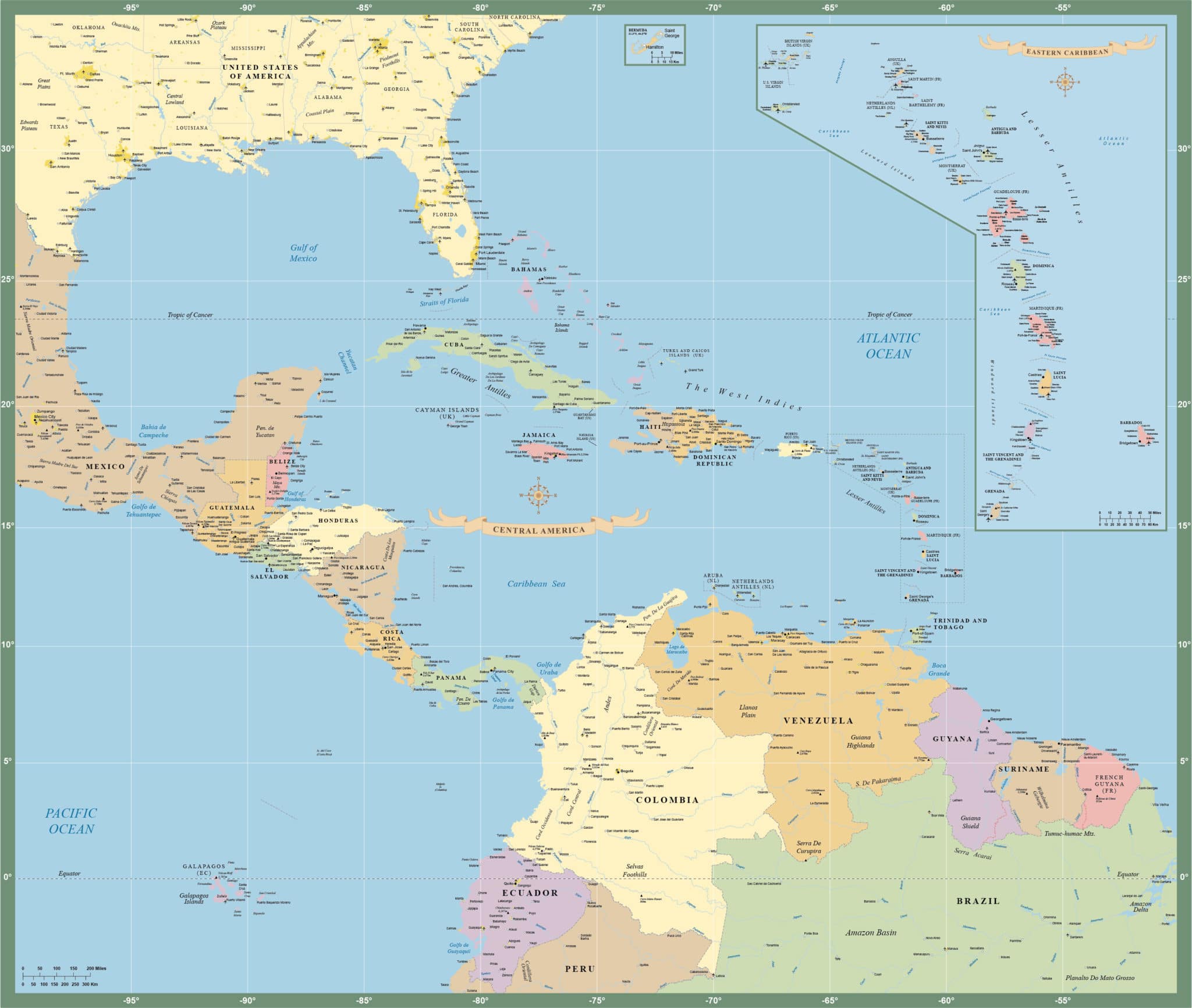 All 100+ Images map of the caribbean and central america Latest