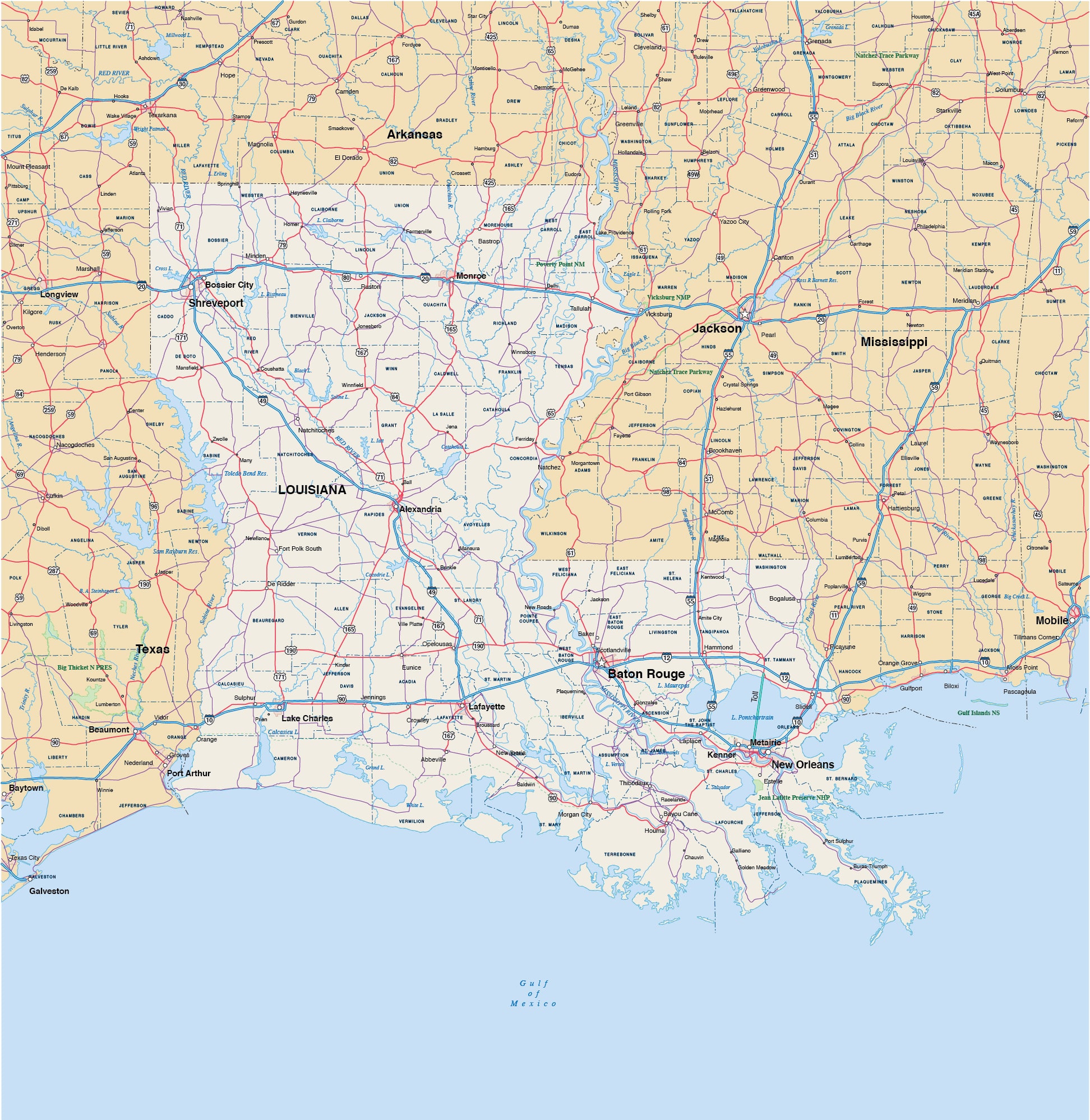 Louisiana Map, Digital Vector