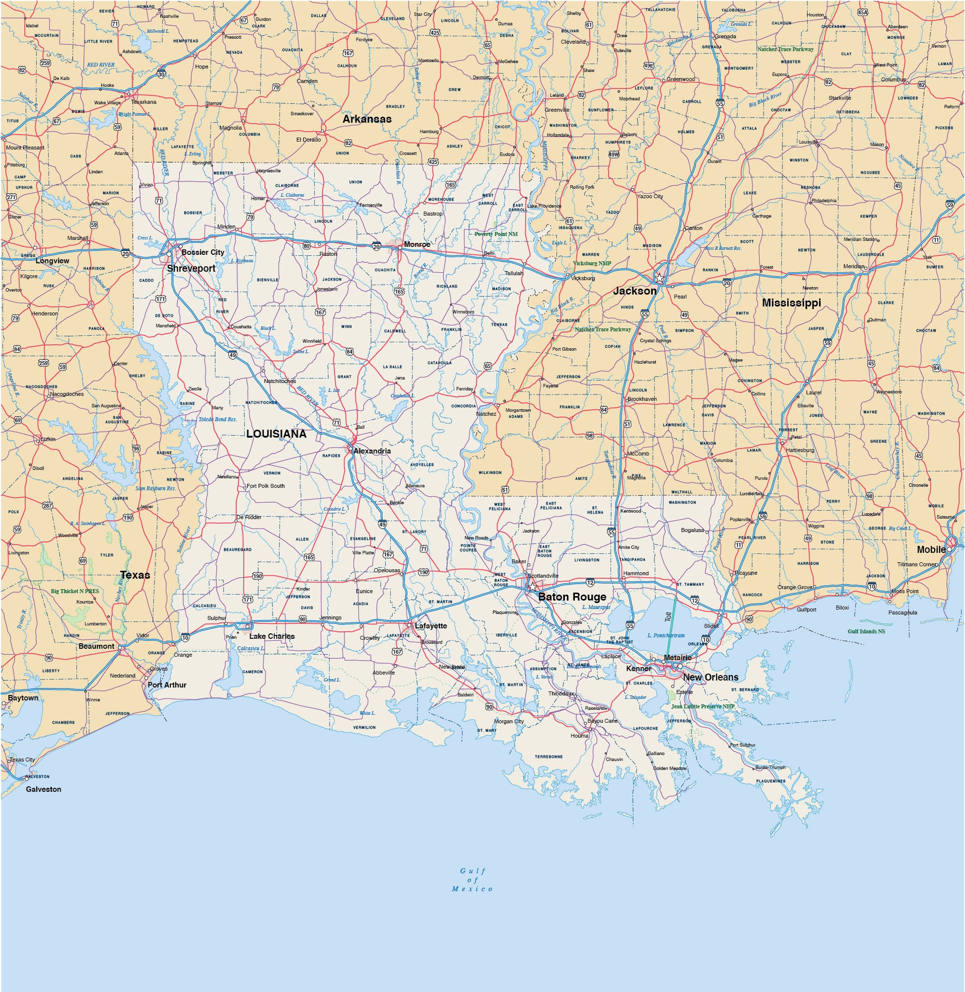 louisiana-road-map  Louisiana map, Louisiana, Louisiana parishes