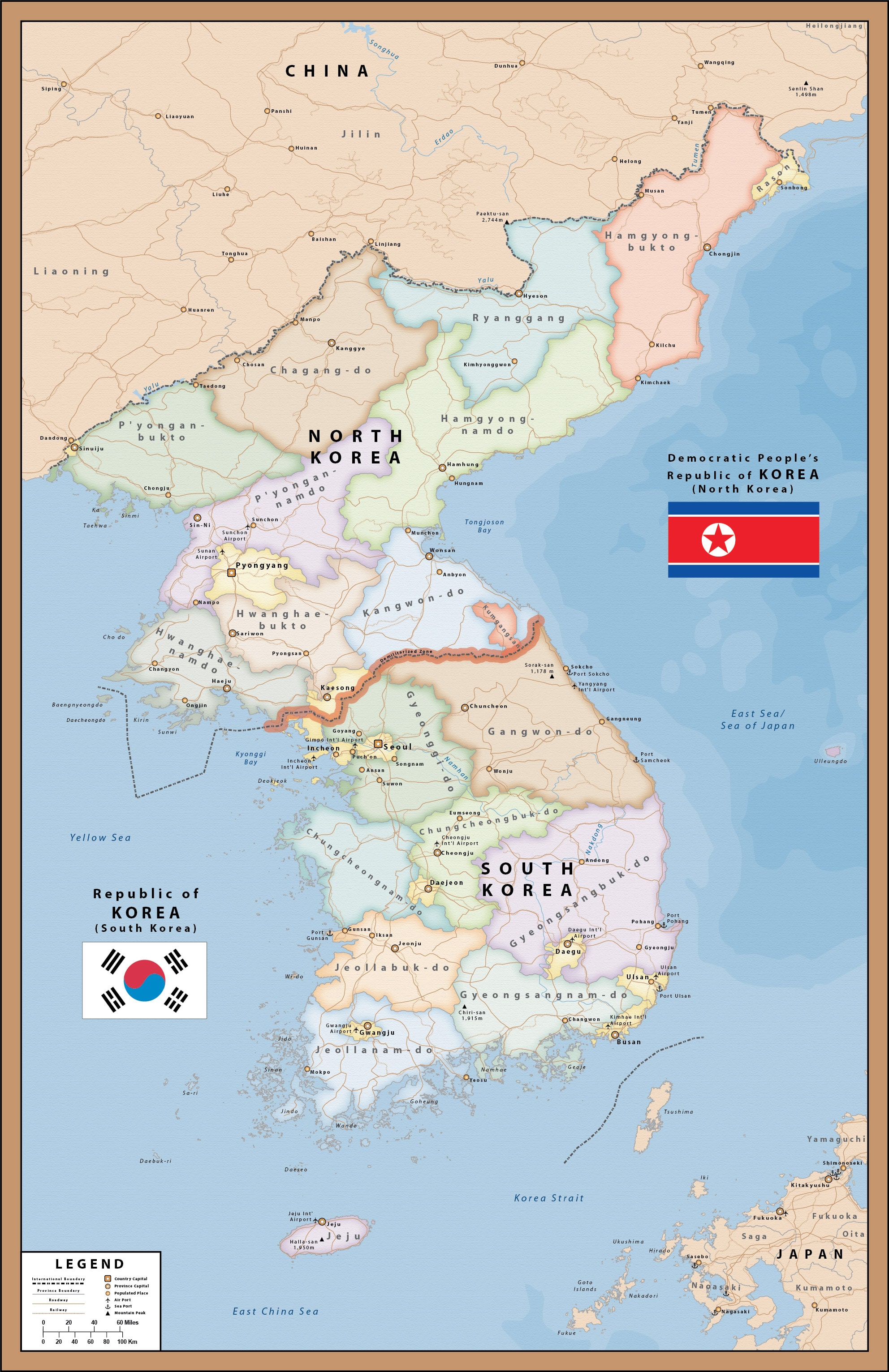 map north and south korea - political map of north korea