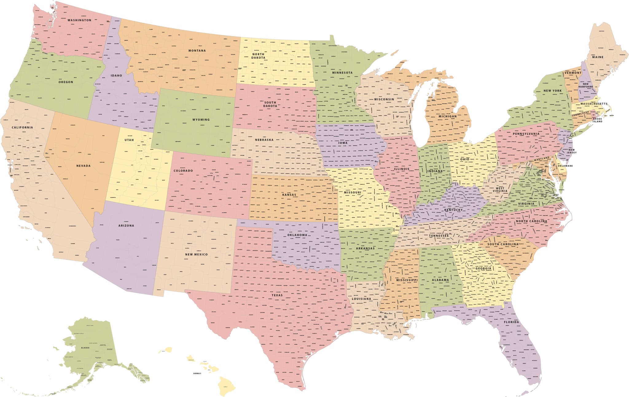 Usa With Counties Map Digital Vector Creative Force