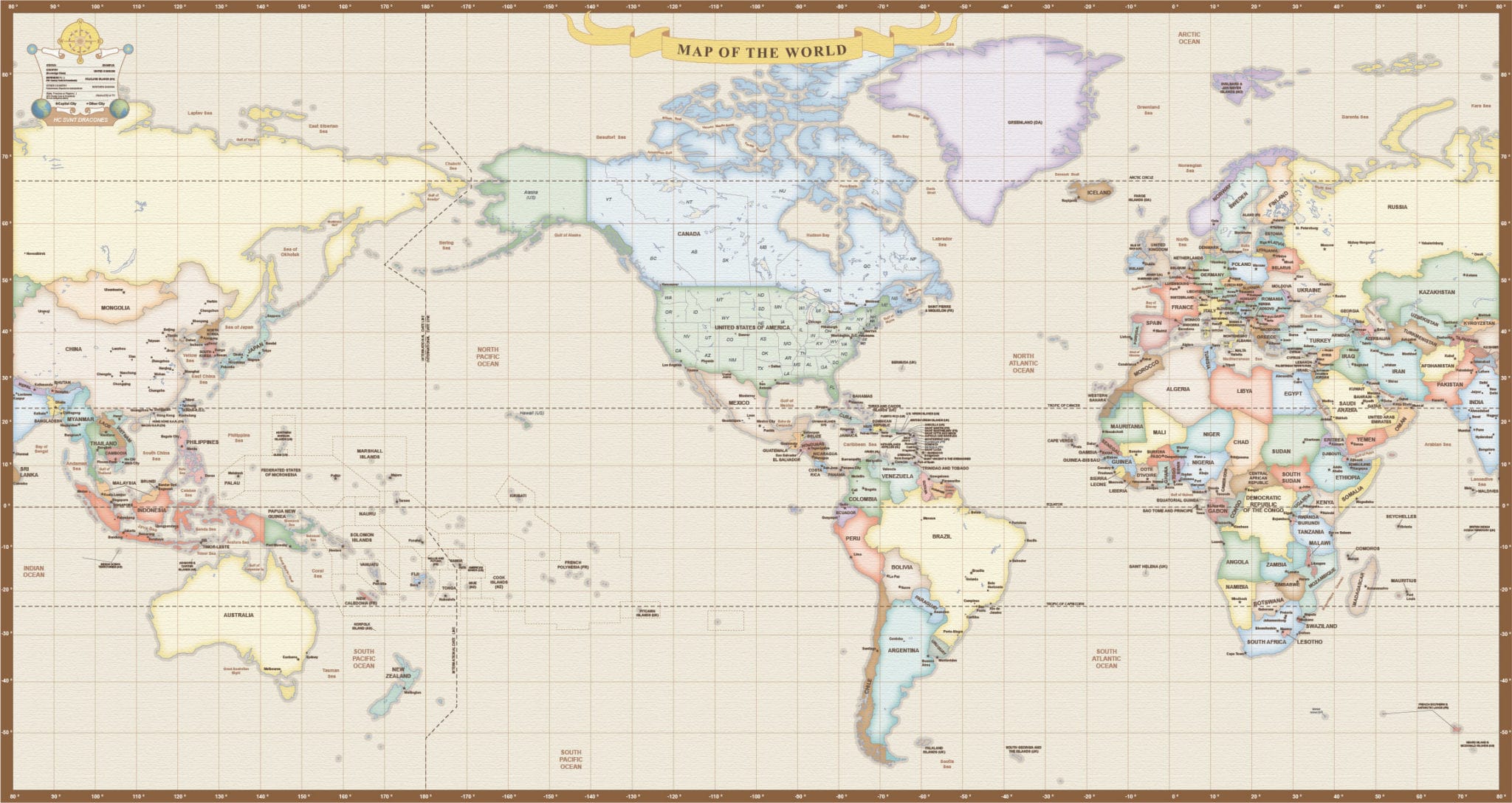 World Vector Map - Europe Centered with US States & Canadian Provinces