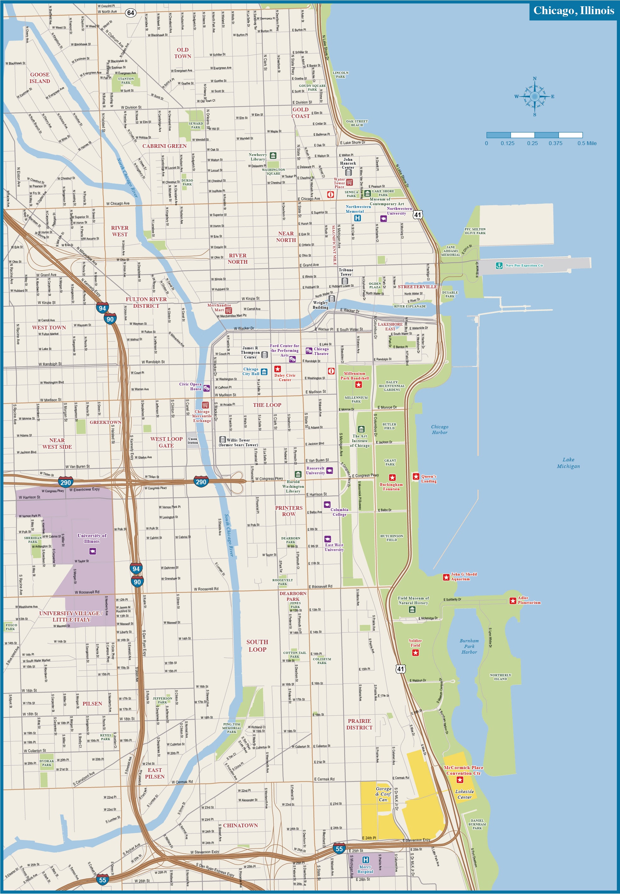Down Town Chicago Map Tony Aigneis