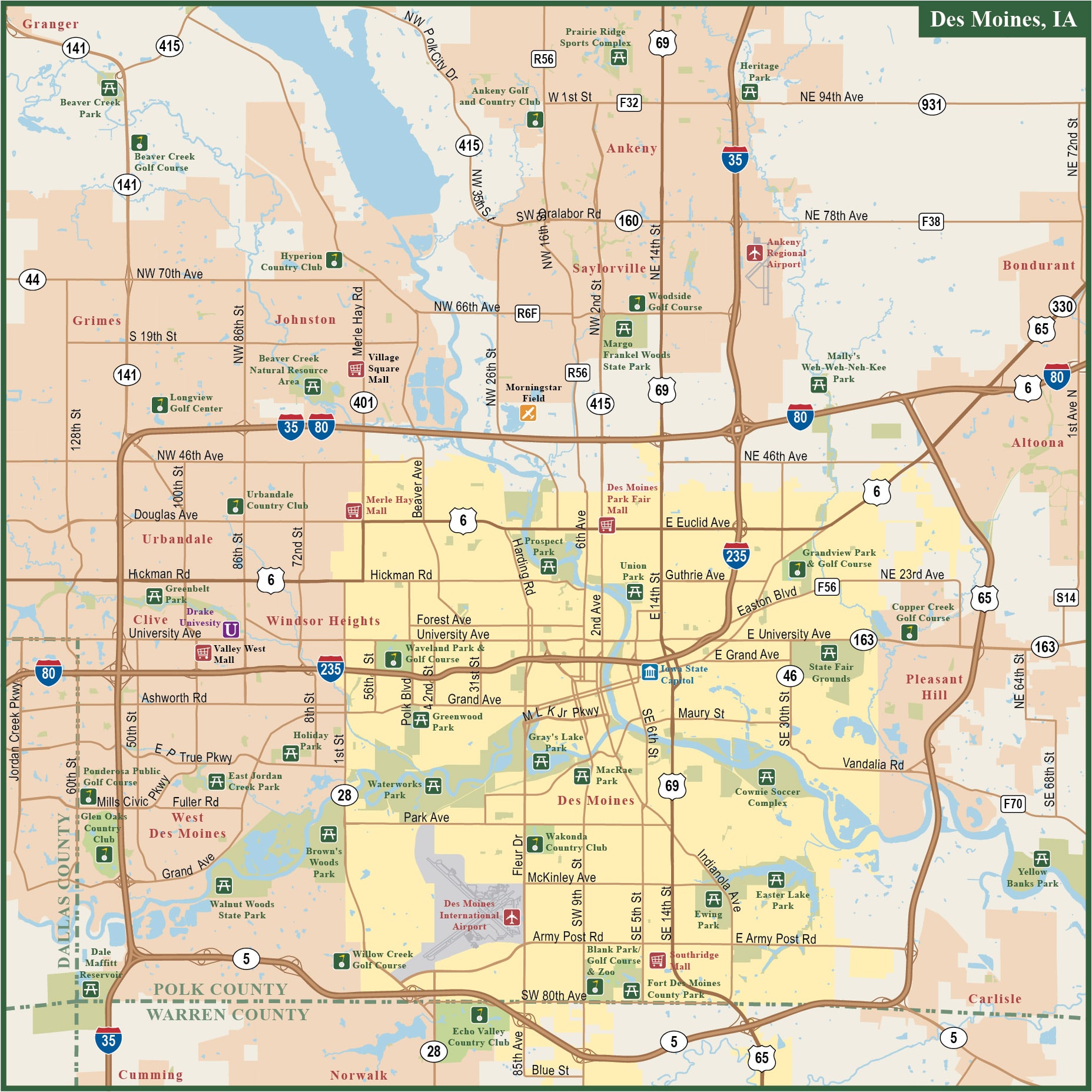 Des Moines Metro Map Digital Vector Creative Force