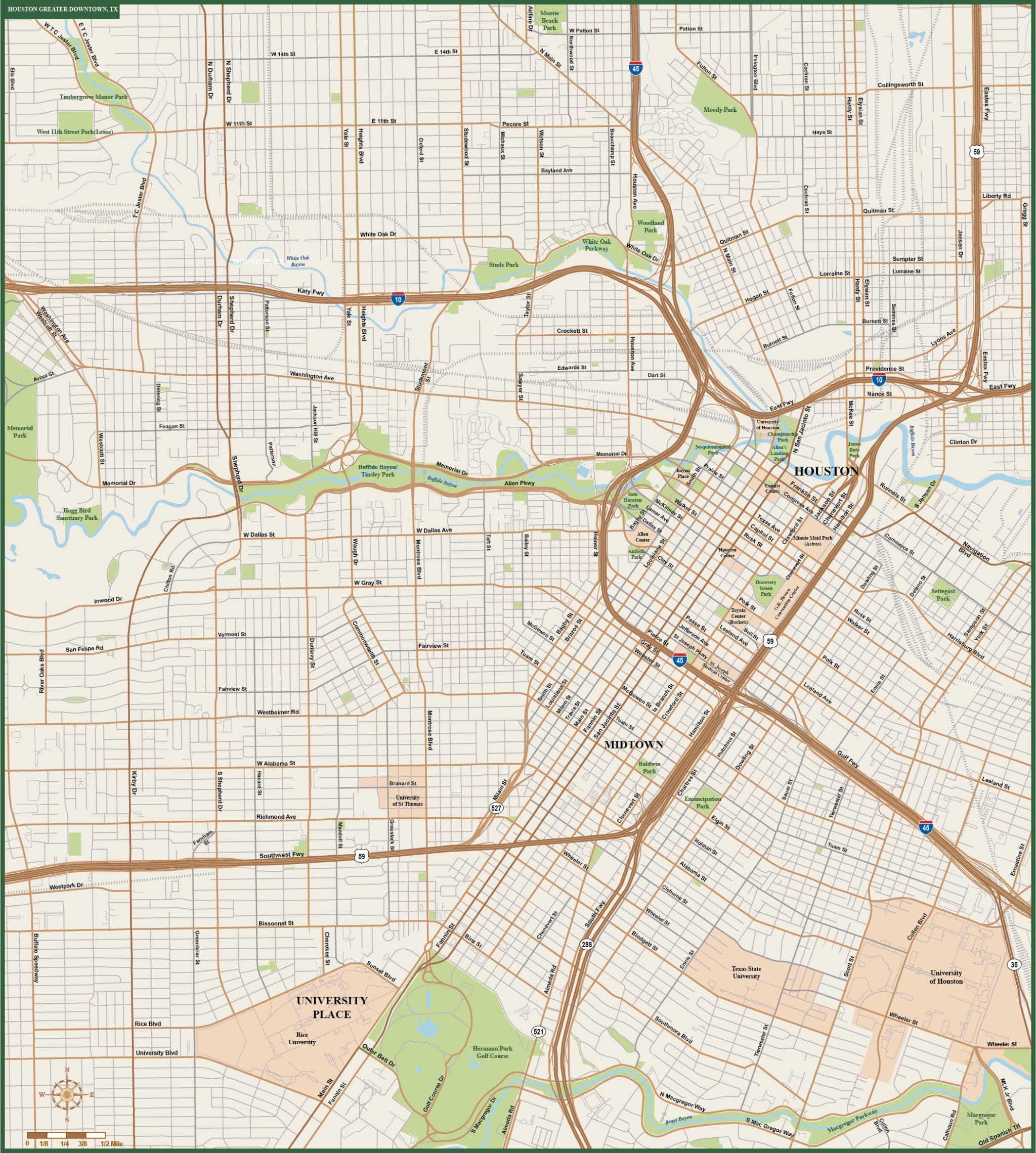 Houston Downtown Street Map Printable Map - vrogue.co