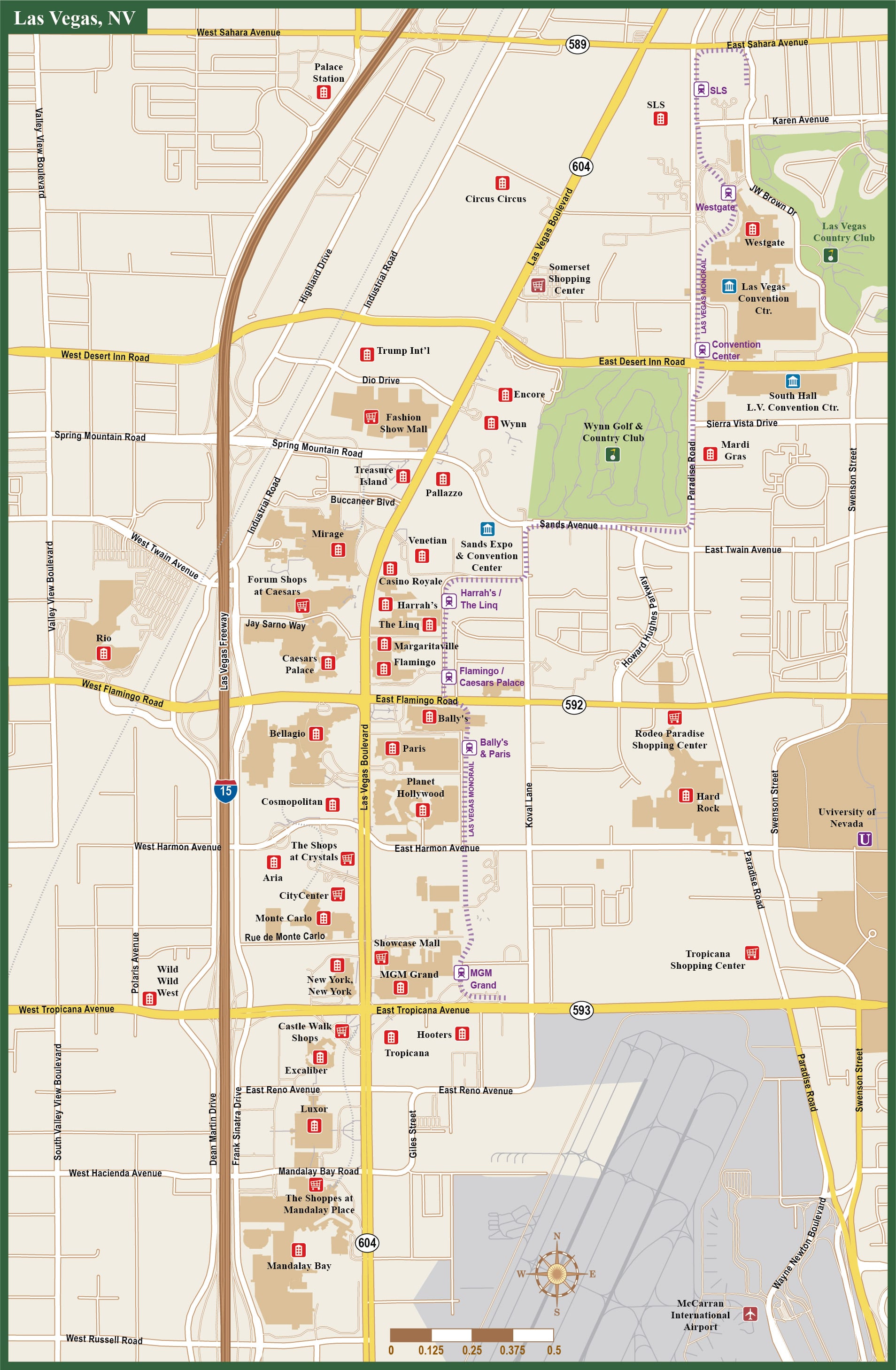 Las Vegas Downtown Map, Digital Vector