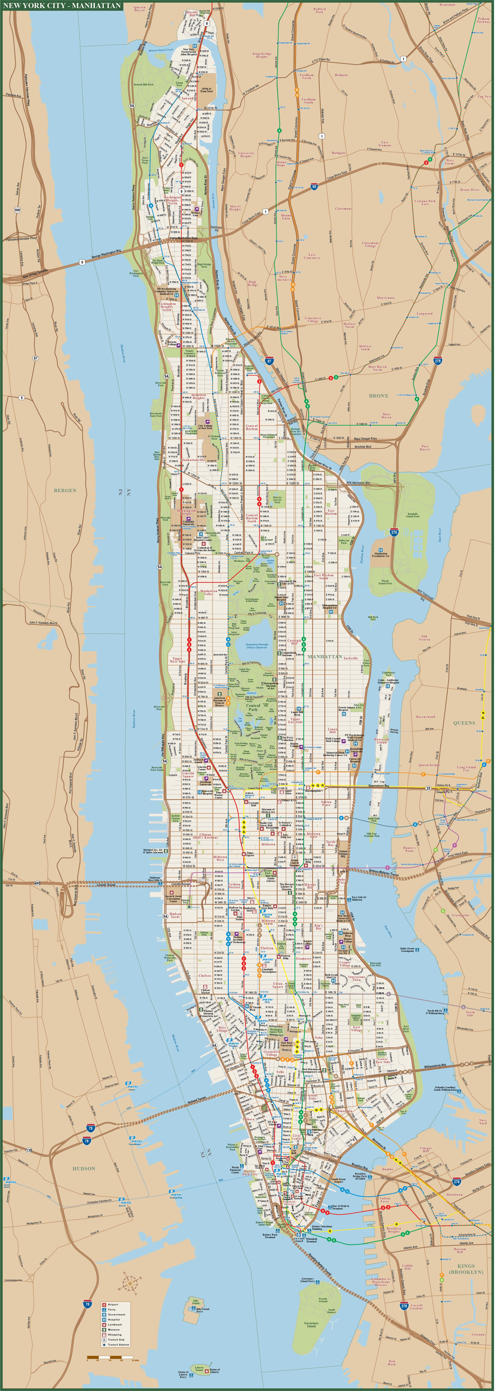 New York (Manhattan) Vector Map Modern Atlas (AI,PDF) Boundless Maps ...