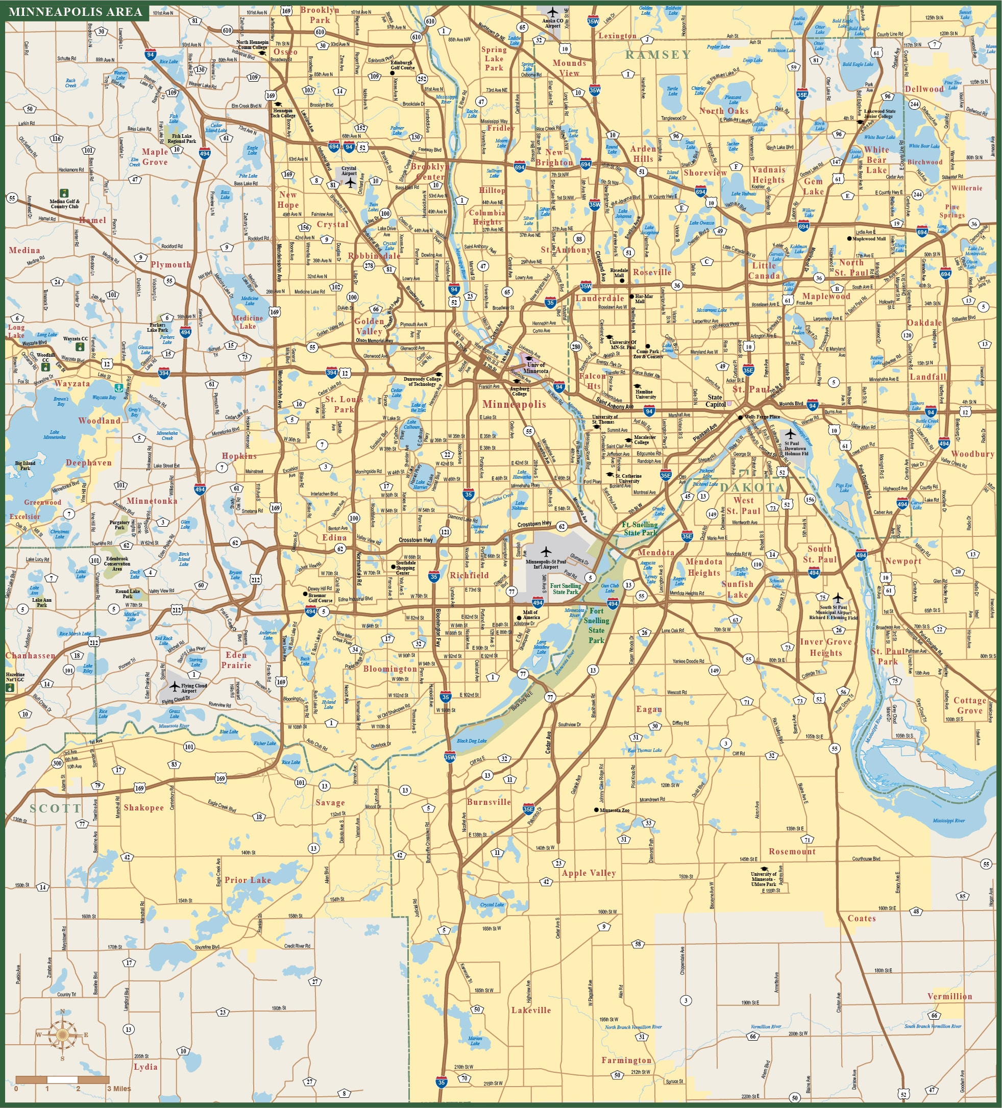 Map minneapolis-saint paul metropolitan area Vector Image