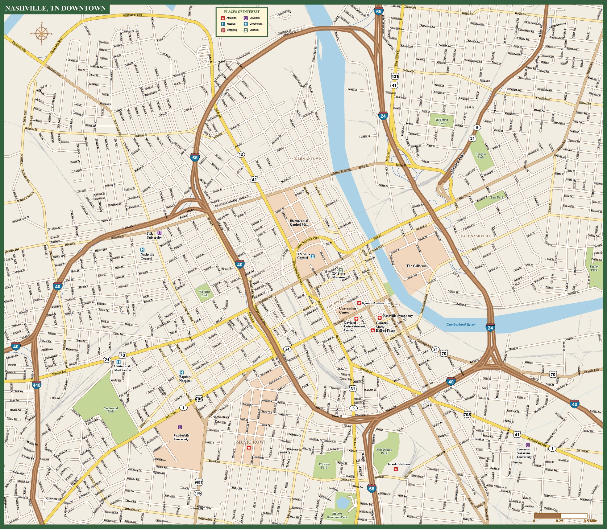 Printable Map Of Downtown Nashville